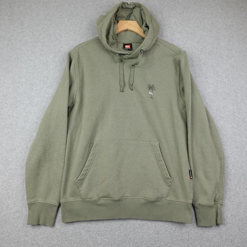 Quiksilver Hoodie Mens Small Green Palm Tree Graphic Sweatshirt Skate Beach